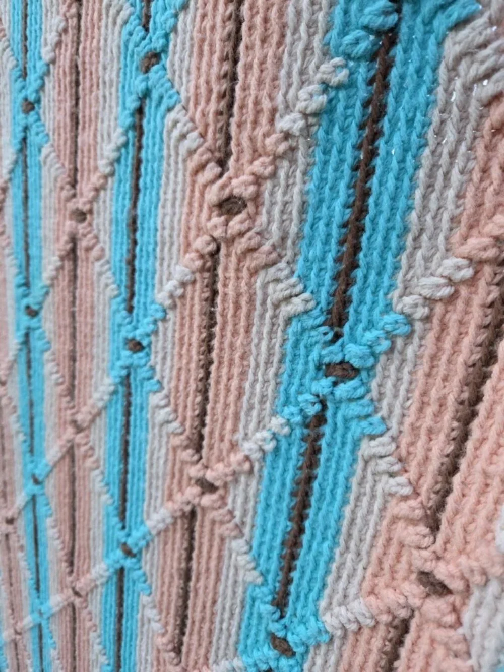 Vintage Handmade Afghan Fringe Throw Southwest Blanket 64 X 42” Turquoise Peach